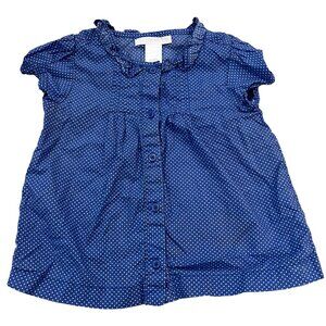Janie and Jack Italian Flower Blue White Polka Dot Blouse 18-24 Months